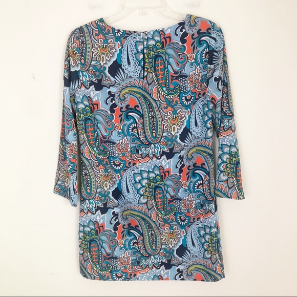 J Crew Factory Blue Paisley Shift Dress 3/4 Sleeve - Picture 4 of 8